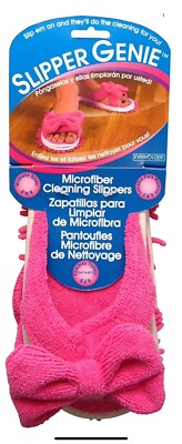 New Evriholder Slipper Genie Pink Microfiber Cleaning Slippers w/Bow Size 6 to 9