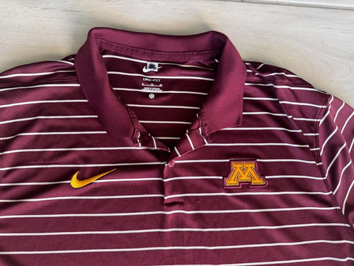 Minnesota Golden Gophers Nike Dri-Fit Polo shirt Mens XL Maroon & white Striped - Picture 2 of 4