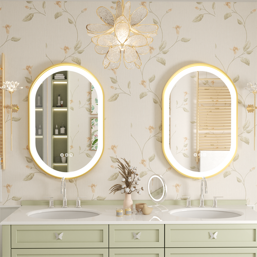 Oval Badezimmerspiegel 80x50 mit Beleuchtung Gold Touch Antibeschlag Dimmbar - Bild 4 von 13