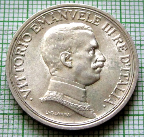 ITALY VITTORIO EMANUELE III 1914 R 2 LIRE, QUADRIGA, SILVER Patina TOP GRADE - Picture 2 of 6