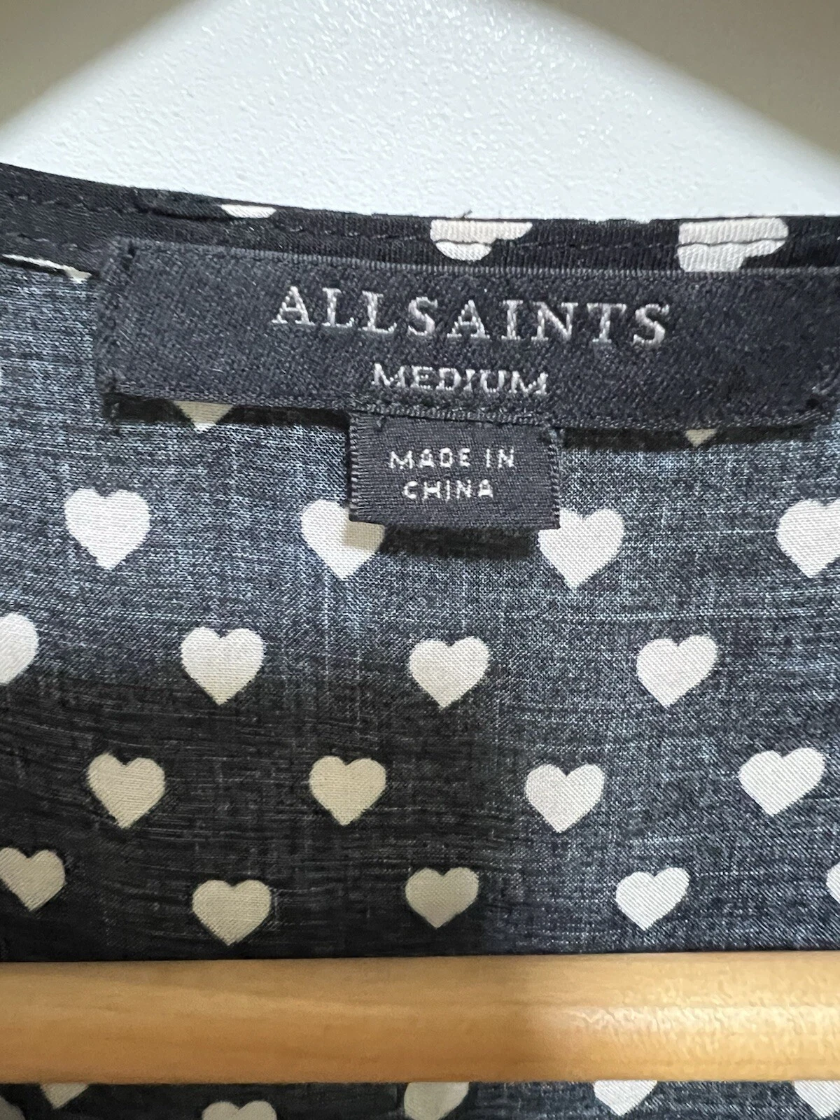 Abito All Saints Krystal San Valentino avvolgente taglia M nero bianco cuori manica corta
