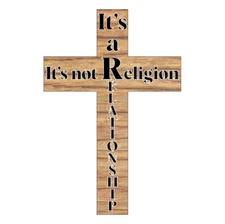 Cross Magnet Light Wood Grain, Its Not Religion, It�s A Relationship, 4"x6"