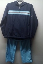 Reebok Track Suit Set L 1/4 Zip Jacket Pants Blue Workout Windbreaker Run Womens