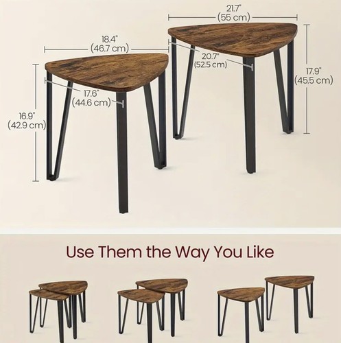 Nesting Coffee Tables, End Tables for Living Room Brown Set of 2 - Picture 5 of 8