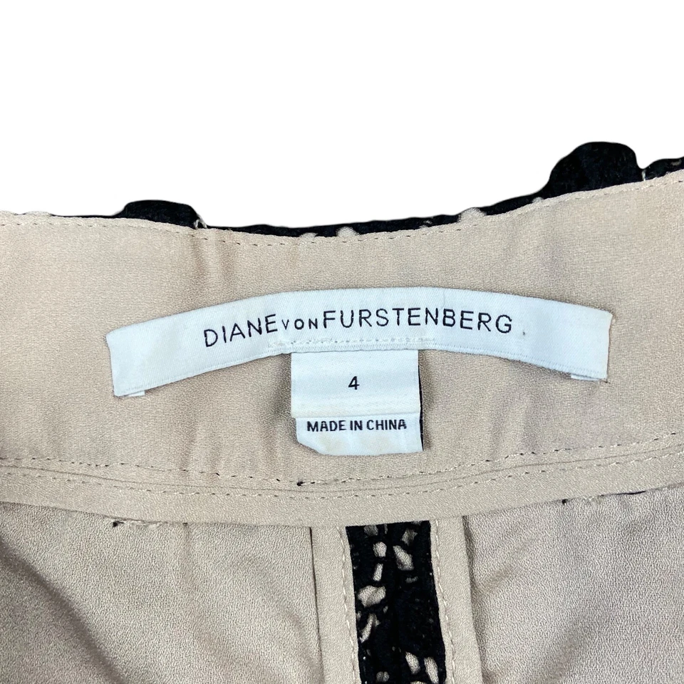 Mini Pantalones Cortos DVF Diane Von Furstenberg Negro Beige Tostado Encaje Floral Corte Talla 4 Foto 3 de 4