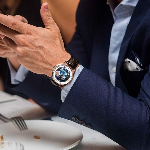 AGELOCER Orologio Uomo Lusso Luna Meccanico Acciaio Inox Orologio Fase Abito - Foto 37 di 78