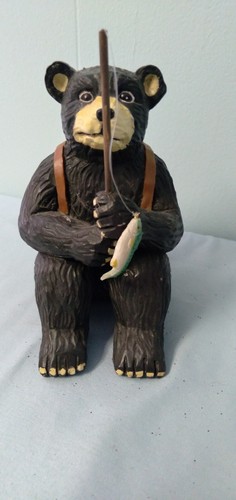 Wooden Black Fishing Bear. 5" Tall. Used But In Good Condition. - Picture 1 of 4