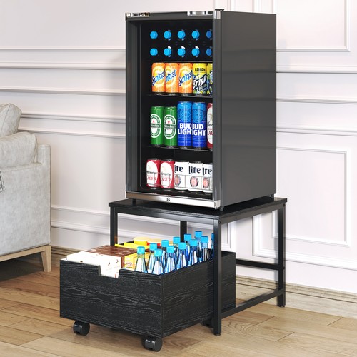 Beverage Cooler Refrigerator Stand with Storage Drawer Mini Fridge Stand Table - Picture 2 of 9