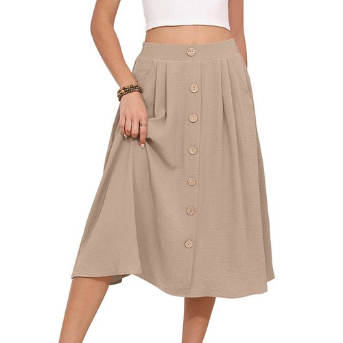 Vintage Flared A-Line Skirt for Women Elastic Waist Pocketed Midi Skirt - Picture 19 of 33