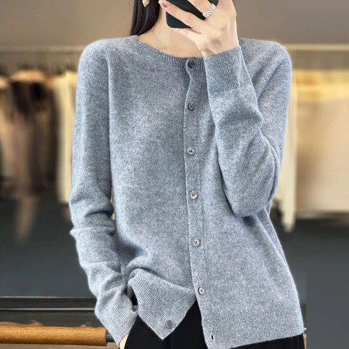 Neu 100 % reines Kaschmir Pullover Damen O-Ausschnitt Cardigan locker Langarm Oberteil - Bild 29 von 39