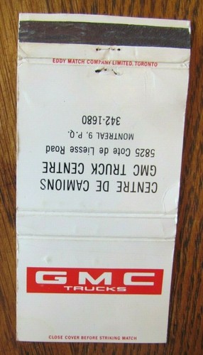 GMC TRUCK DEALER MATCHBOOK COVER: MONTREAL, QUEBEC MATCHCOVER -E11