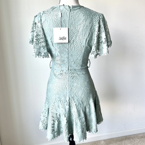 NWT SELFIE LESLIE Cami Angel Sleeve Faux Wrap Sage Mini Dress—SZ. XS - Picture 10 of 19