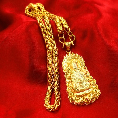 Nuevo collar de joyería incolora de larga duración de oro tailandés de 24 quilates dragón Guanyin - Imagen 2 de 29