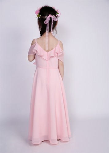 Stappy Flower Girls Dress Pink Off-Shoulders Long Chiffon Party Dress 4-14 Years - Picture 3 of 10