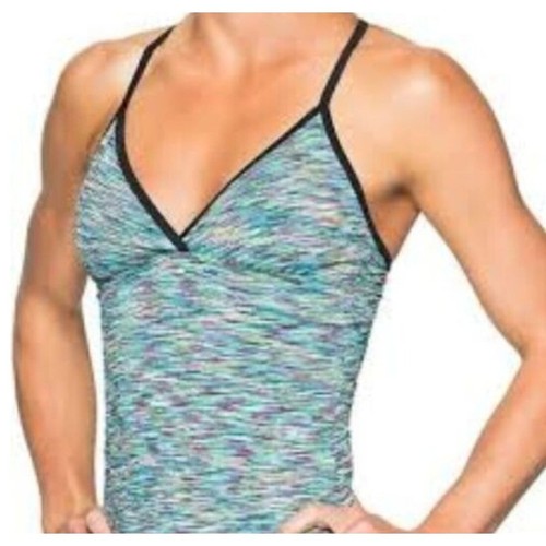 Athleta Tankini Top Women Small Green Multicolor Space Dye Racerback Swimwear - Picture 2 of 13