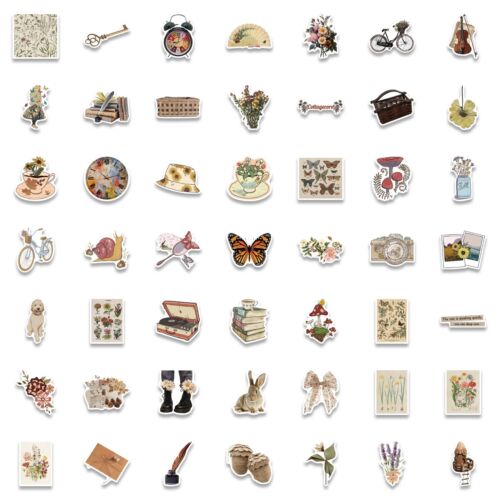 100Pcs Vintage Retro Old Times Aesthetic Stickers Scrapbook Bottle Laptop Decal - Picture 7 of 8