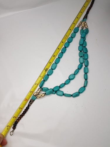 Boho Chunky Faux Turquoise Statement Costume Necklace Multi Strand Jewelry - Picture 6 of 6