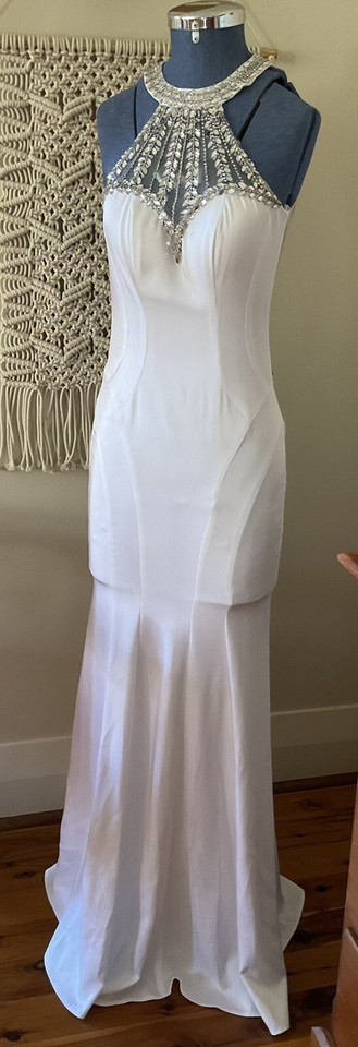 Drew Valentine White Wedding Formal dress Gown Mirror Glass Beads Size 6 DIVINE