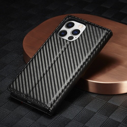 Carbon Fibre Leather Wallet Case For iPhone 17/16/15/14/13/Pro M Samsung S24/25 - Picture 39 of 48