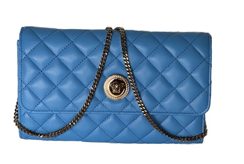 New $1225 Versace Evening Quilted Lamb Leather Blue Shoulder Bag DBSI159S Italy - Picture 7 of 16