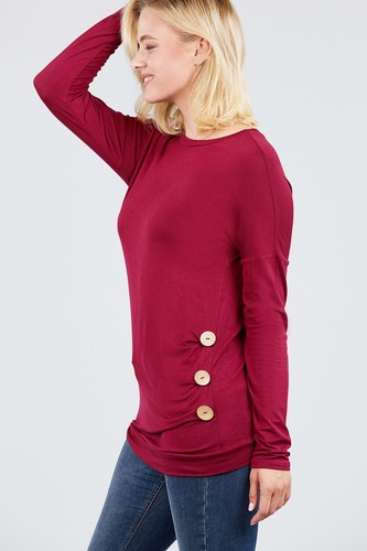 Long Sleeve Round Neck Button Rayon Spandex Top T-shirts Loose Fit MT10979 - Picture 6 of 32