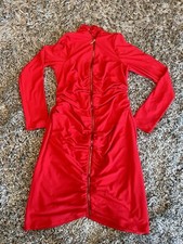 Bodycon Calvin Klein Ruched Red Dress Zipper Front Size XS/S