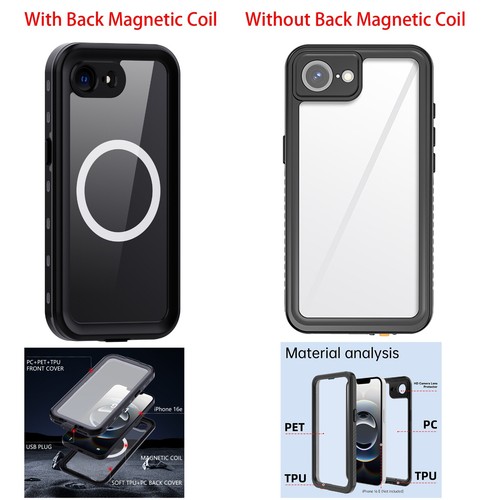 For iPhone 16E Waterproof Dustproof 360° Full Body Silicone TPU PC Case Cover - Bild 18 von 37