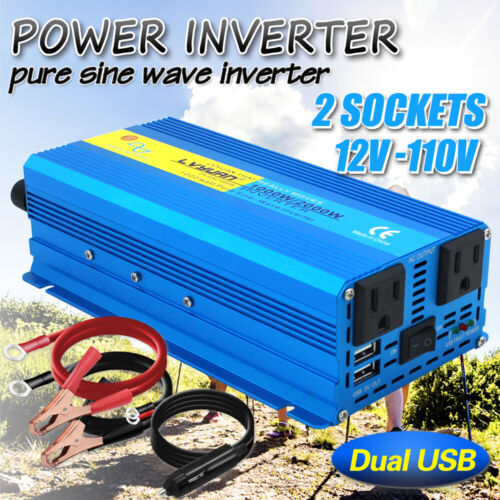 1000W 2000W Pure Sine Wave Power Inverter 12V to 110V Car Charge Converter 2USB