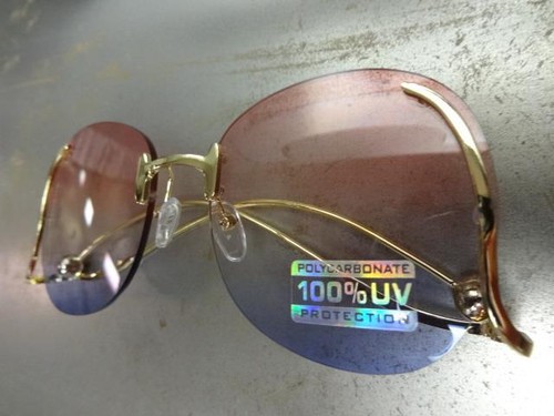 KIDS CHILDRENS RETRO Style SUN GLASSES Upside Down Gold Frame Pink & Blue Lens - Picture 9 of 10