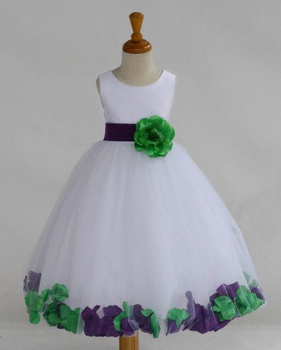 CUSTOMIZE WHITE FLOWER GIRL DRESS ROSE PETAL PARTY PAGEANT 6-9M 2 4 6 8 10 12 14 - Picture 8 of 12