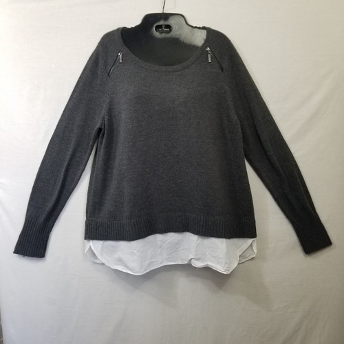 Ivanka Trum Sweater Womens Gray Zip Shoulder Trim Hem Preppy Career Sz Large 