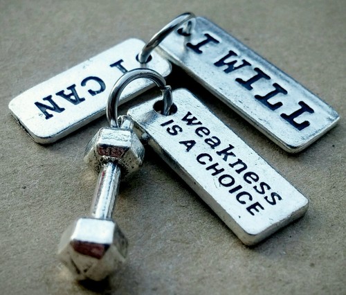 4P I CAN WILL WEAKNESS Is A CHOICE Tags Dumbbell Charm Fitness Workout Pendants - Picture 3 of 11