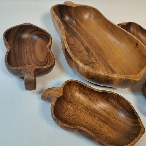 Vintage Monkey Pod Set Holz geschnitzt Schale Schale Landhaus Made in Philippines - Bild 5 von 8