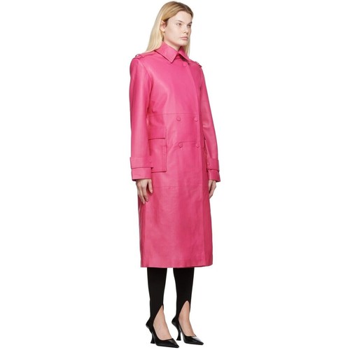 $940 REMAIN BY BIRGER CHRISTENSEN Cappotto di pelle doppiopetto rosa caldo Perine S - Foto 6 di 20