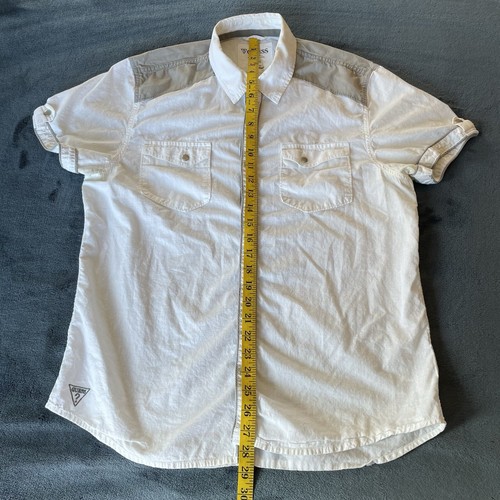 Guess Men’s Short Sleeve Snap Up White Slim Fit Collar Shirt XL - Picture 9 of 13