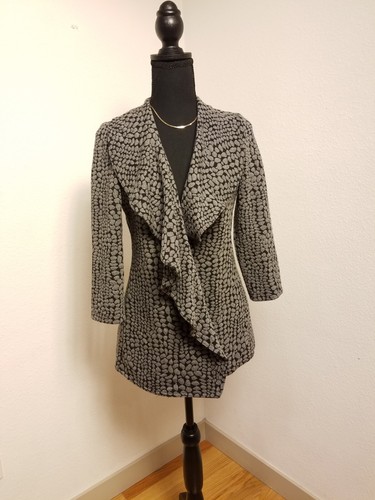 Calvin Klein Gray Black Printed 3/4 Sleeve Ruffle Front Knit Blazer Jacket Sz 6p - Picture 2 of 11