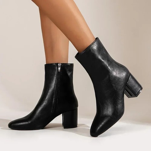 Stivaletto donna zip laterale elasticizzato tacco medio stivali corti moda scarpa a punta - Foto 1 di 22