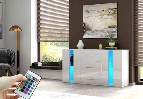 LED Sideboard 2 Door 3 Drawer Buffet Storage Cabinet Cupboard High Gloss Front - Picture 27 of 34