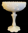 Fenton Art Glass Raised Roses Round Comport in Milk Glass Pre-Logo