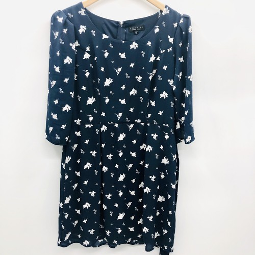 Trixxi Womens Size XL Floral A-Line Dress Belted 3/4 Puff Sleeve Blue White - Picture 5 of 12