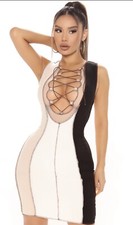 Sexy Lace up Mini Dress - Size Medium - Color Combo Black/Taupe