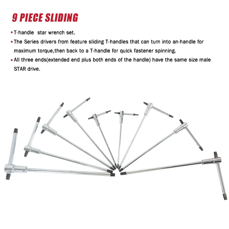 T-Handle Hex Wrench Set for Most Bicycle Motorcycle Integrated Strip-Gripper 9PC - Image 2 of 4