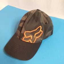 Fox Racing Hat Grey Camouflage Flexfit Youth Orange Fox Logo Baseball Cap