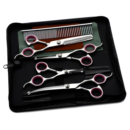 6PC 7" Professional Pet Dog Grooming Scissors Set Straight Curved Thinning Shear - Picture 10 of 12