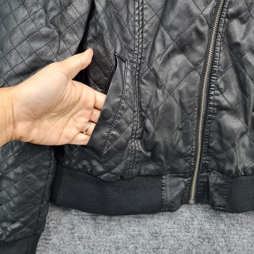Levi's Faux Leather Hooded Jacket Womens Sz XL Black Diamond Pattern - Picture 10 of 24