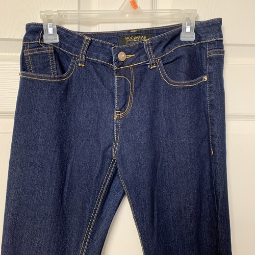 Jeans donna Rocawear skinny ricamato con tasca taglia 9 lavaggio scuro - Foto 3 di 12
