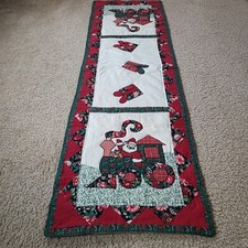 Table Runner Vintage Quilted Christmas Santa Cottage Core X-Mas Train 53"x16"