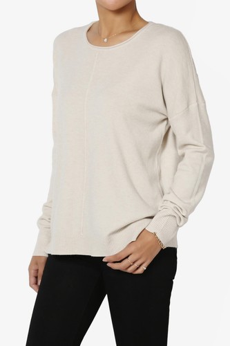 TheMogan Women's Round Neck Long Sleeve Soft Knit Top Seam Down Slit Hem Sweater - Picture 5 of 74