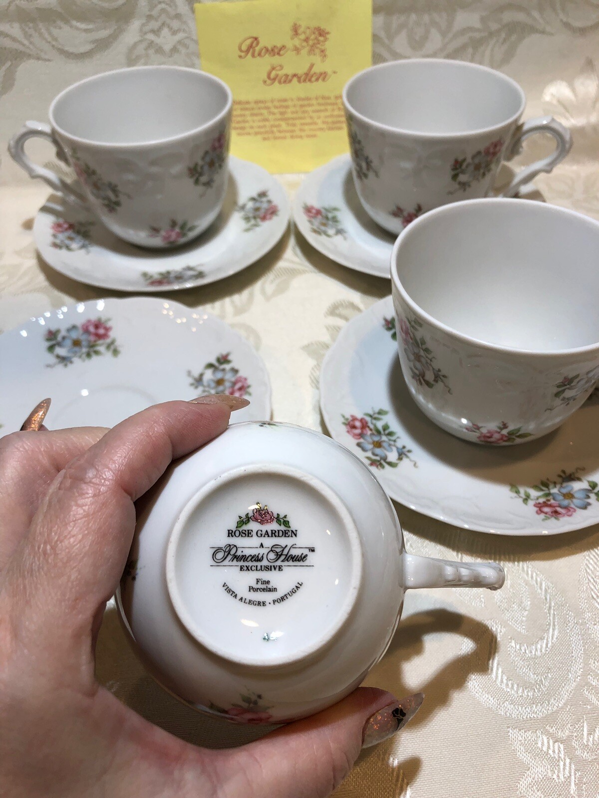 Vintage Princess House Rose Garden Tea Cups & Saucers, Set of Four,New