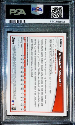 2013 TOPPS #305 SHELBY MILLER GRAY JERSEY ROOKIE CARD ST LOUIS CARDINALS PSA 9 - Picture 2 of 2
